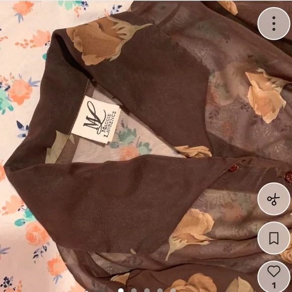 Vintage 1946 Sheer Brown Floral Blouse - Picture 2 of 2